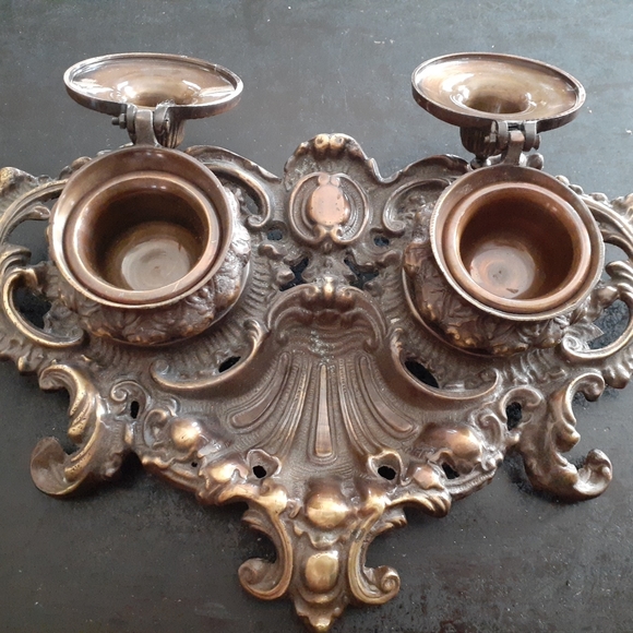 STUNNING Antique Ornate Bronze Art Nouveau Depose Double inkwell - Picture 4 of 5